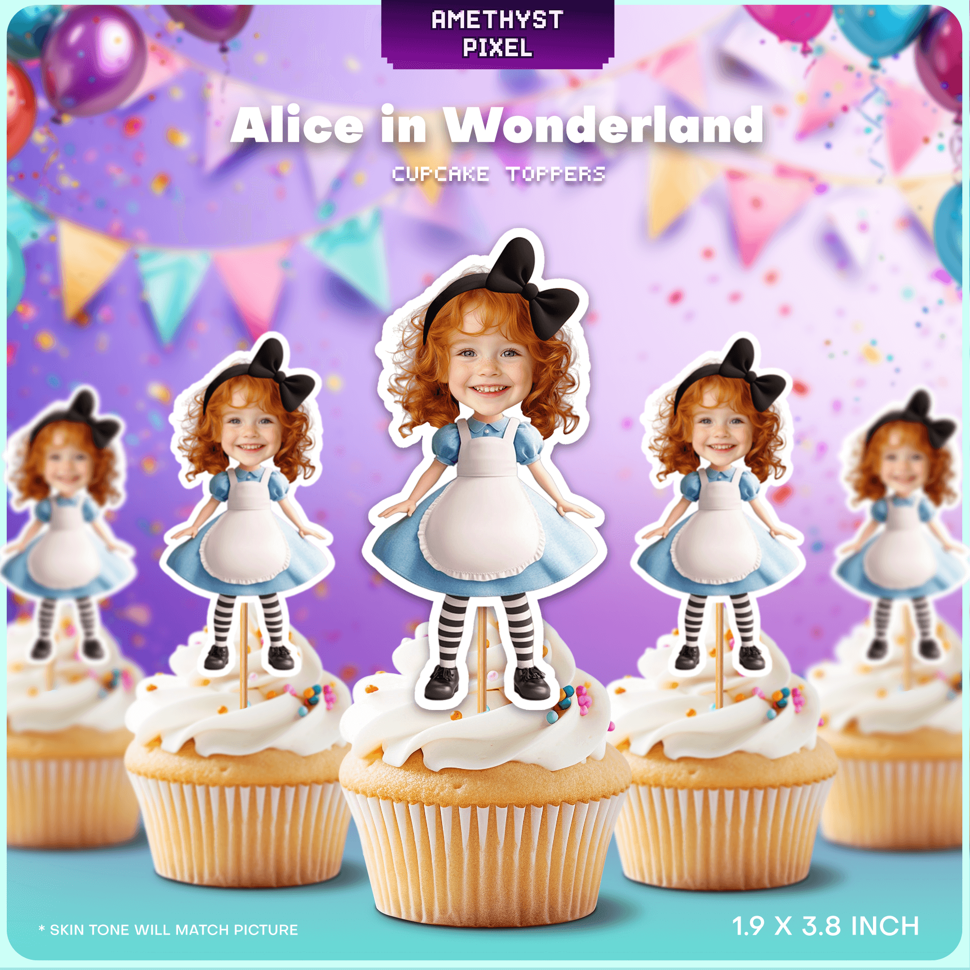 Alice in Wonderland Custom Face Cupcake Toppers