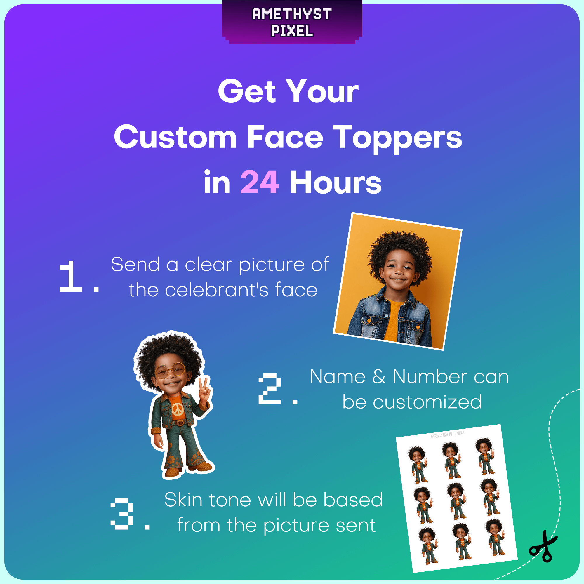 70s Groovy Party Custom Face Cupcake Toppers