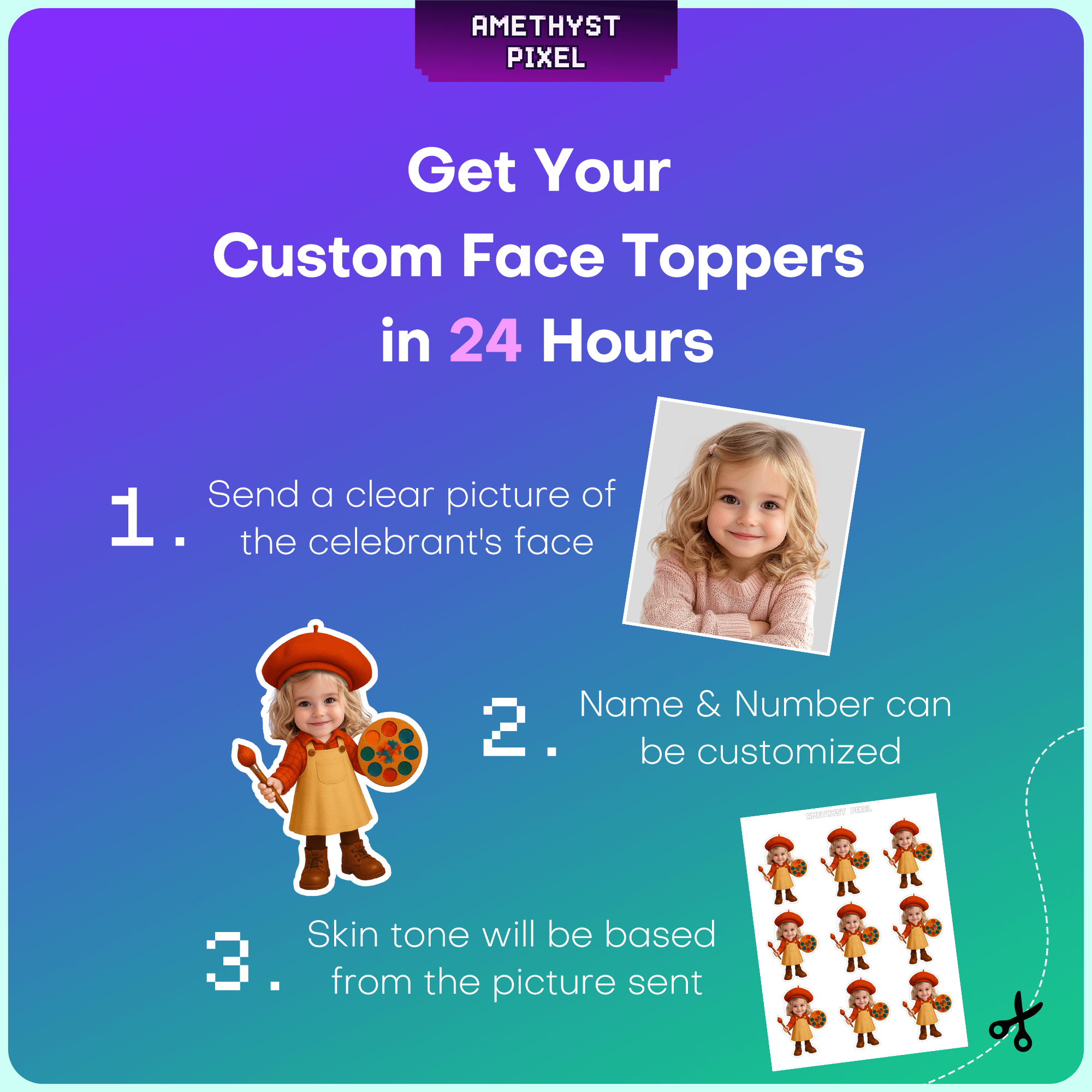 Artist Custom Face Cupcake Toppers