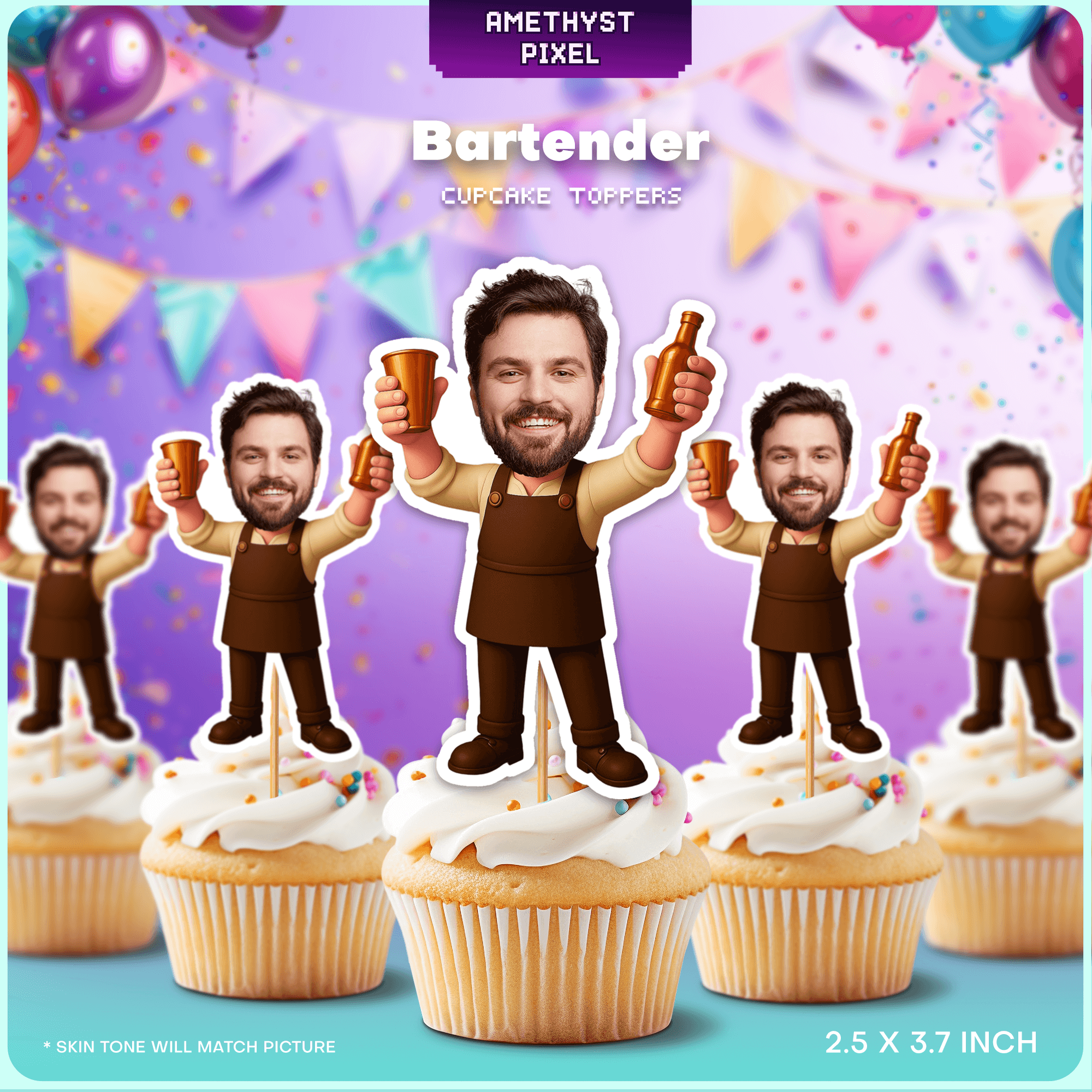 Bartender Custom Face Cupcake Toppers