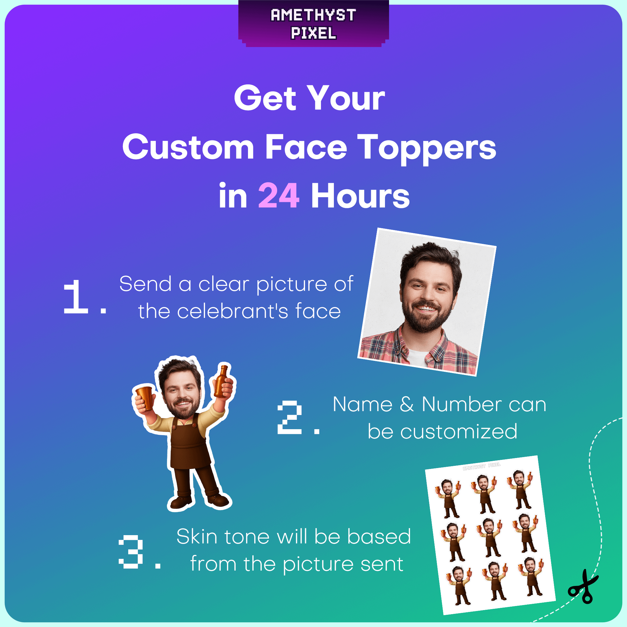 Bartender Custom Face Cupcake Toppers