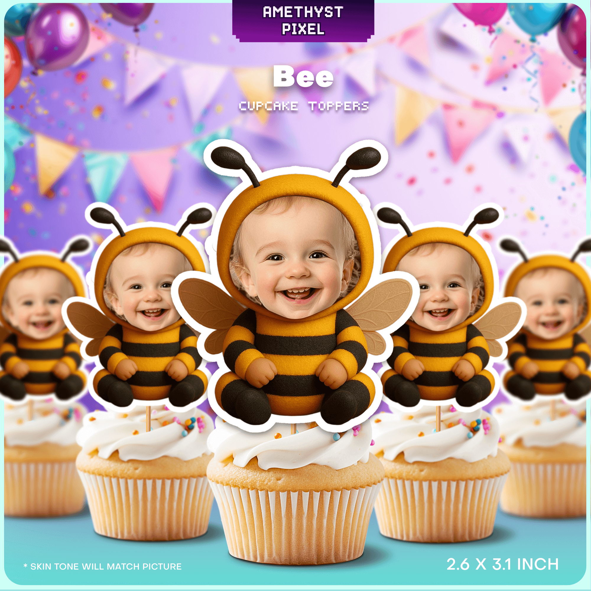 Bee Custom Face Cupcake Toppers