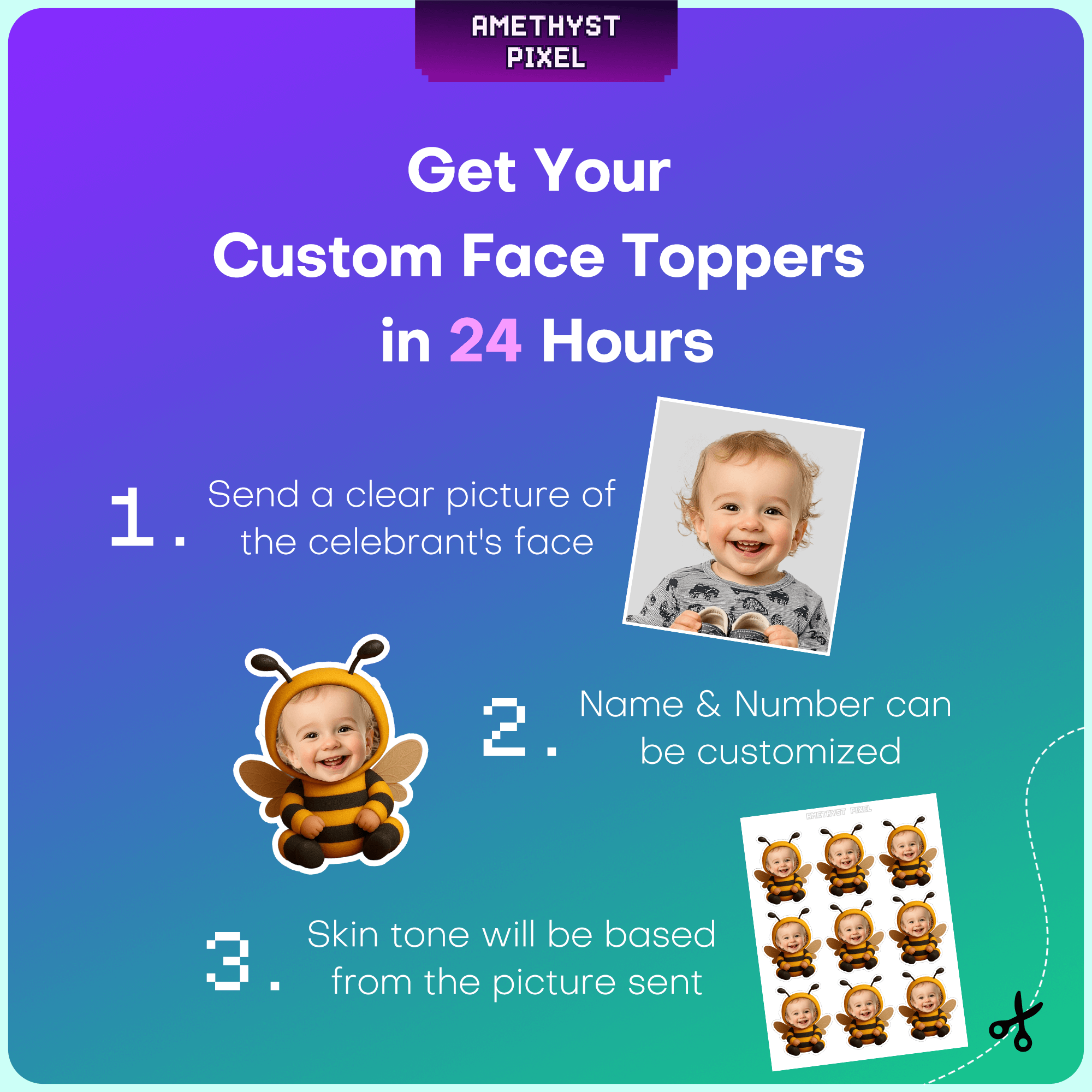 Bee Custom Face Cupcake Toppers