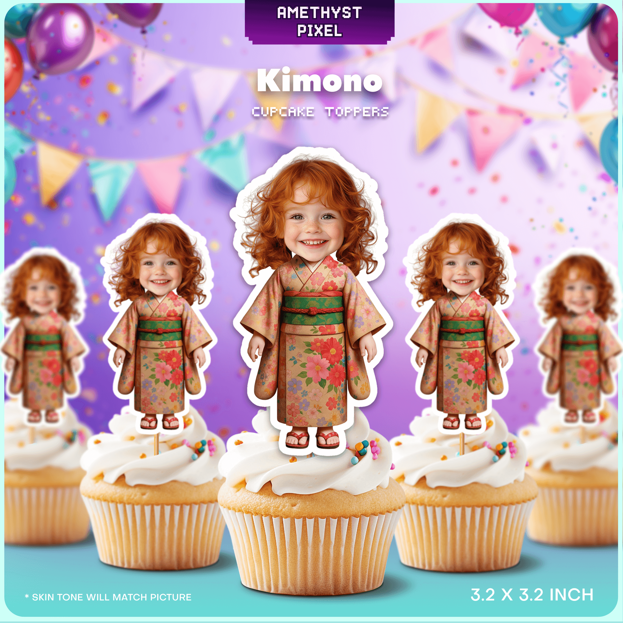 Adorable Kimono Cupcake Toppers