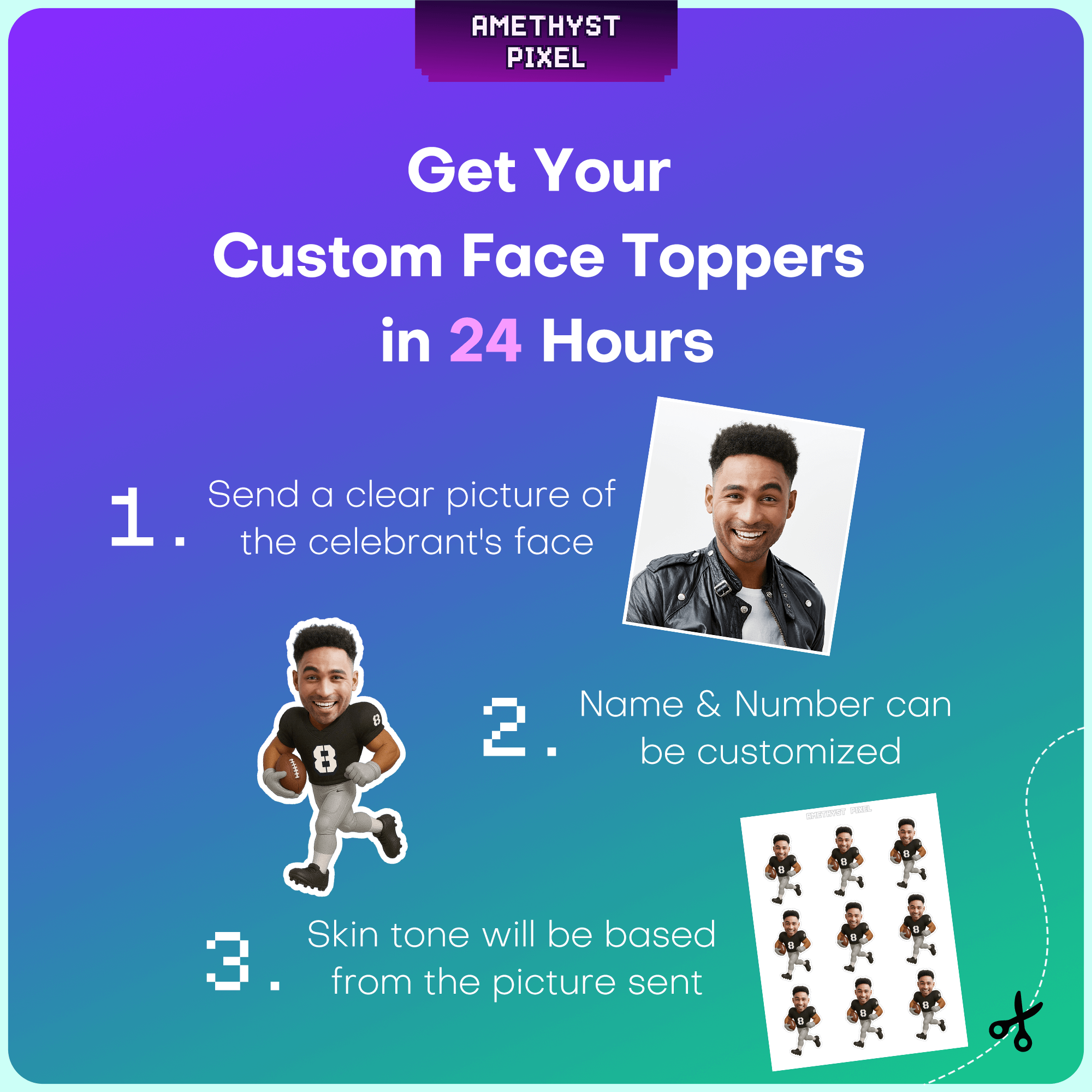 Custom Face Las Vegas Football Cupcake Toppers for Parties