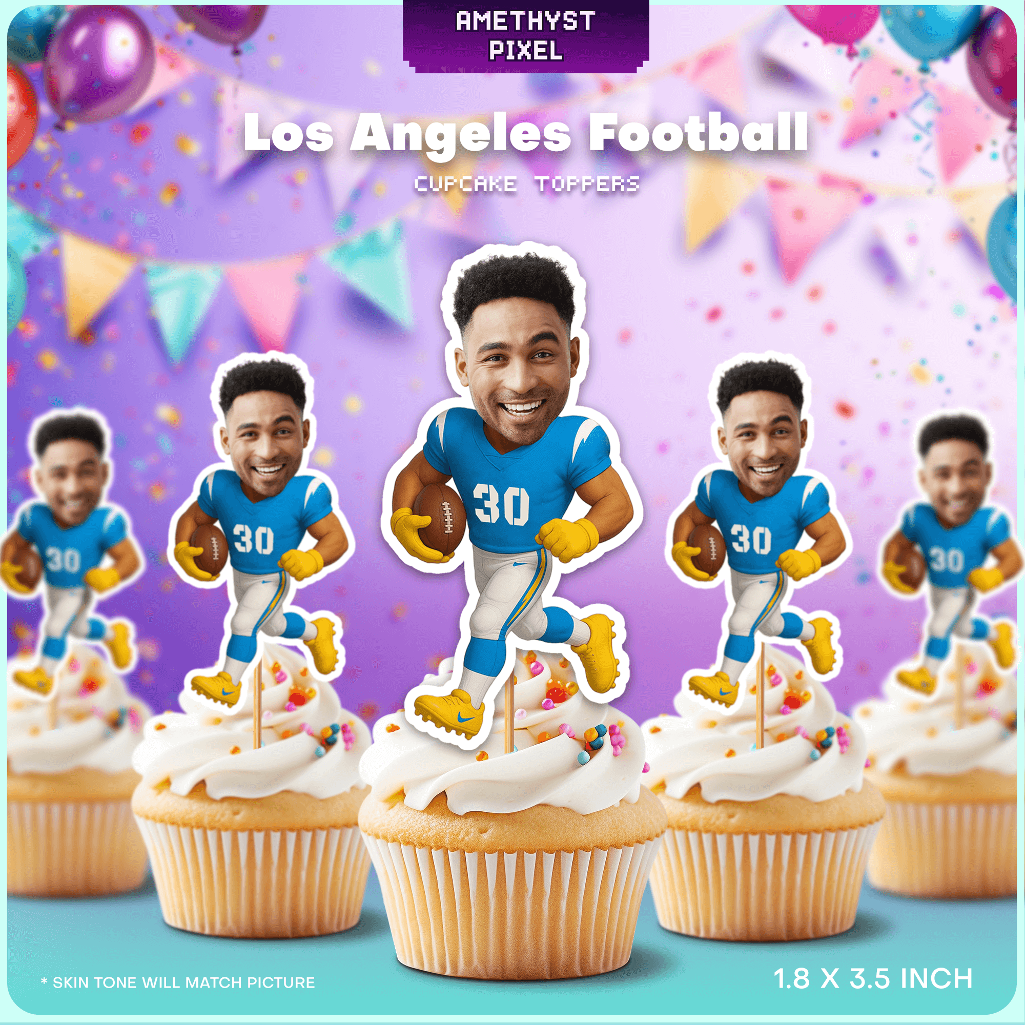 Custom Face Los Angeles Football Cupcake Toppers