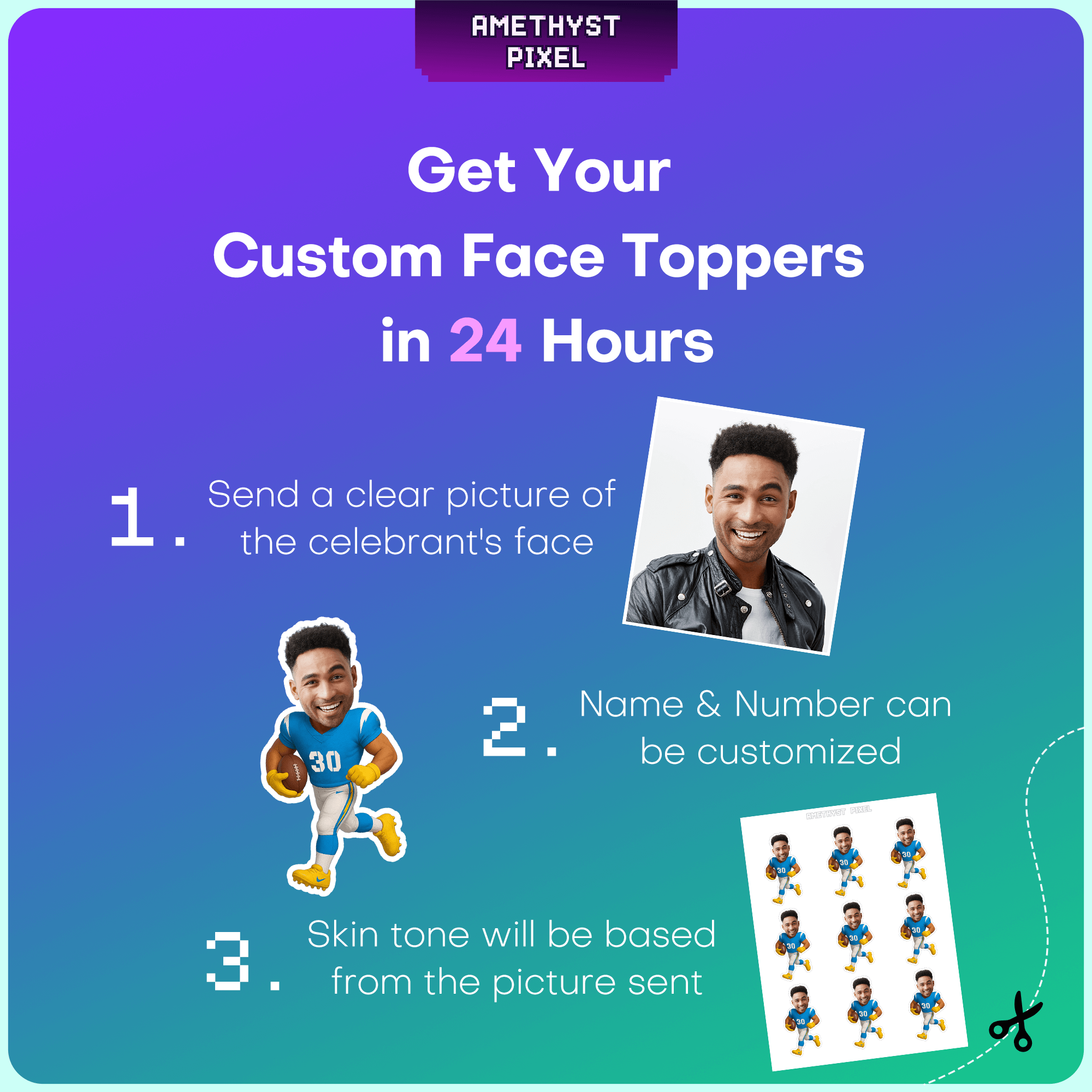Custom Face Los Angeles Football Cupcake Toppers