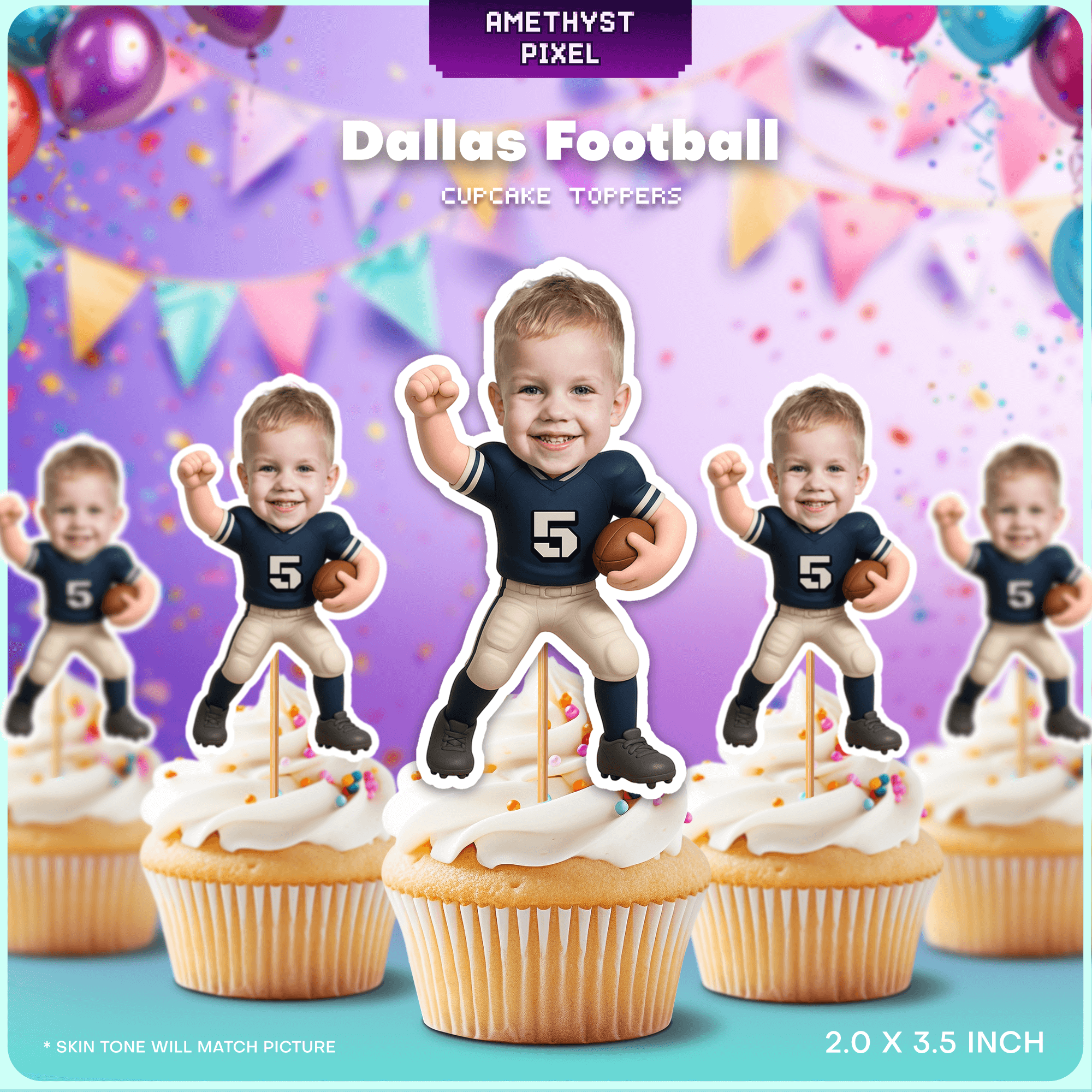 Dallas Football Cupcake Toppers - Personalized for Game Day