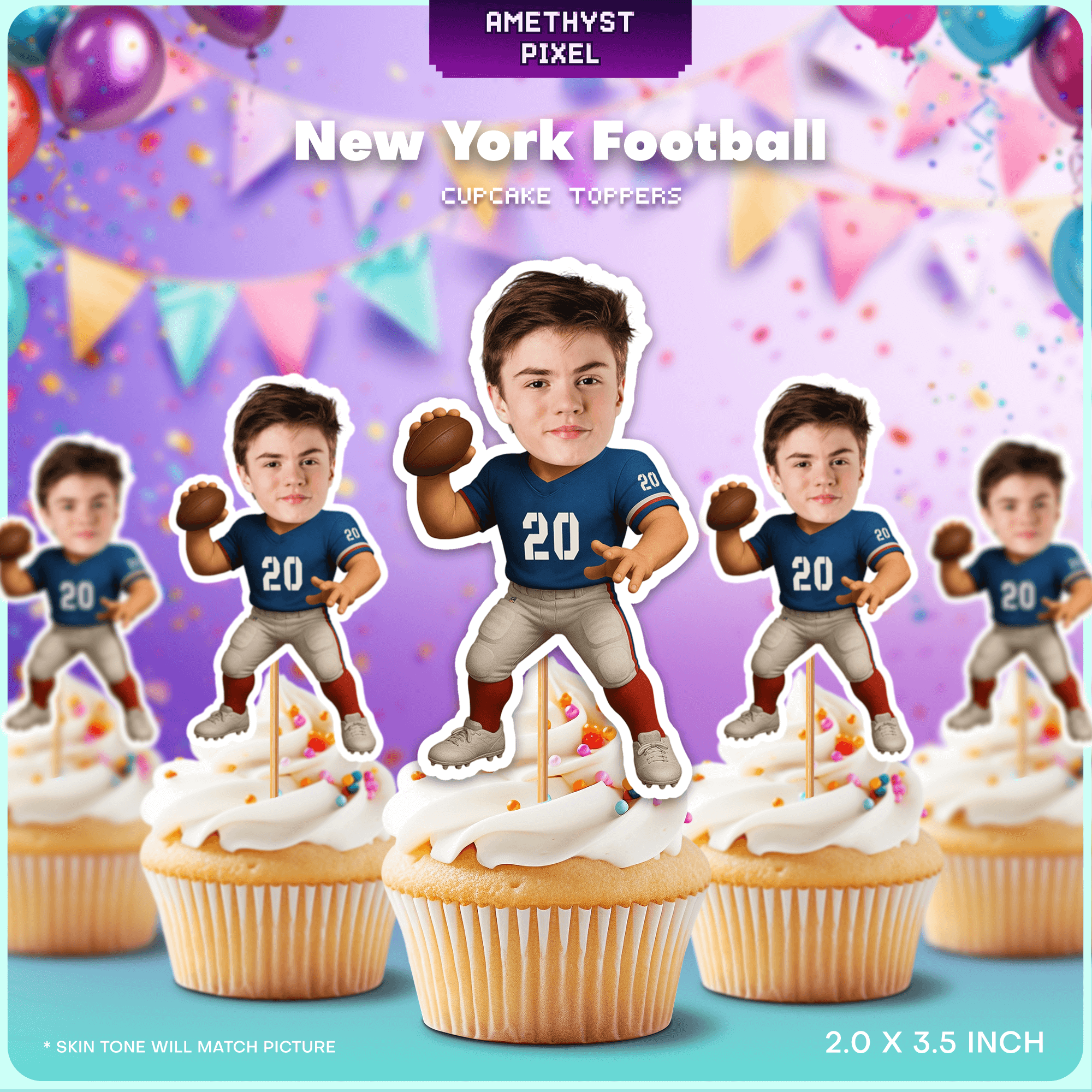 Custom Face New York Football Cupcake Toppers