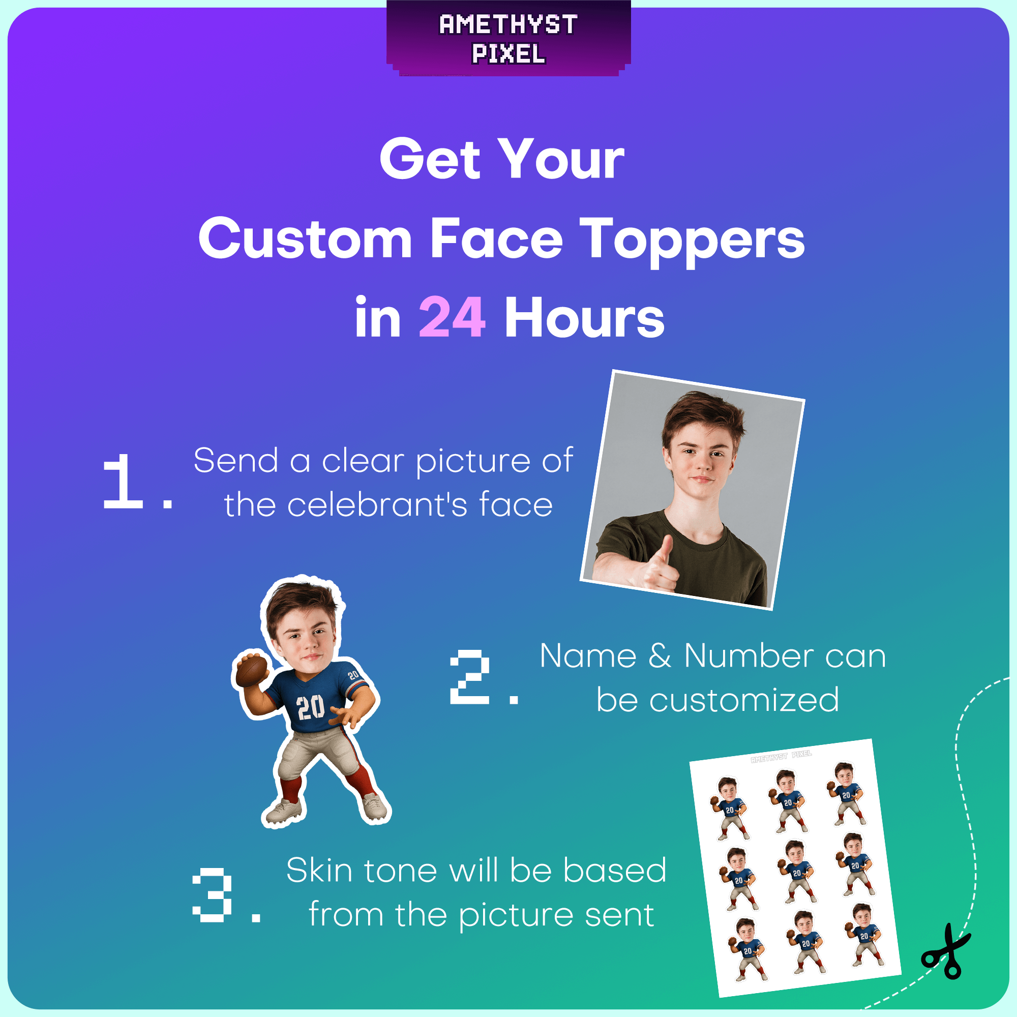 Custom Face New York Football Cupcake Toppers