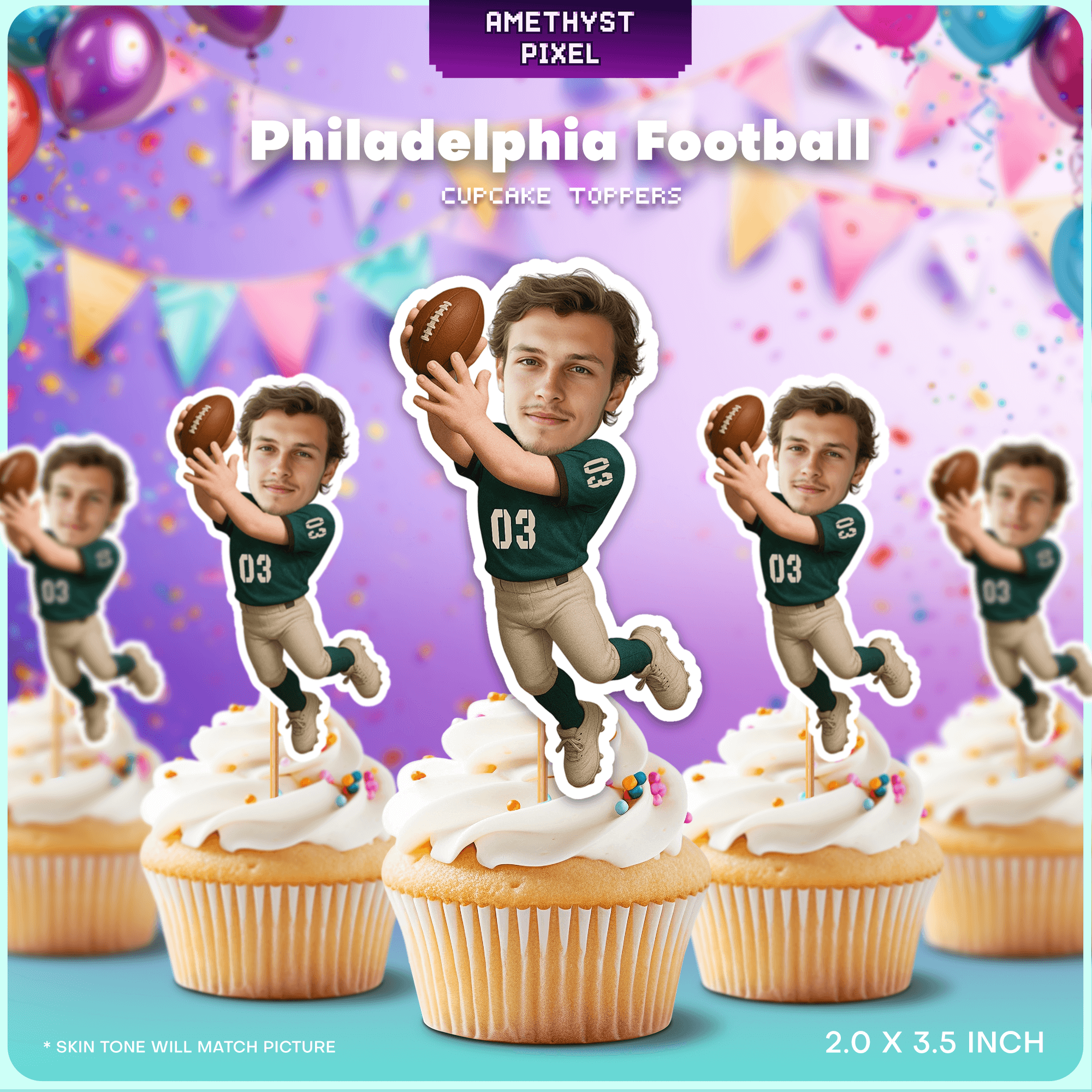 Custom Face Philadelphia Football Cupcake Toppers