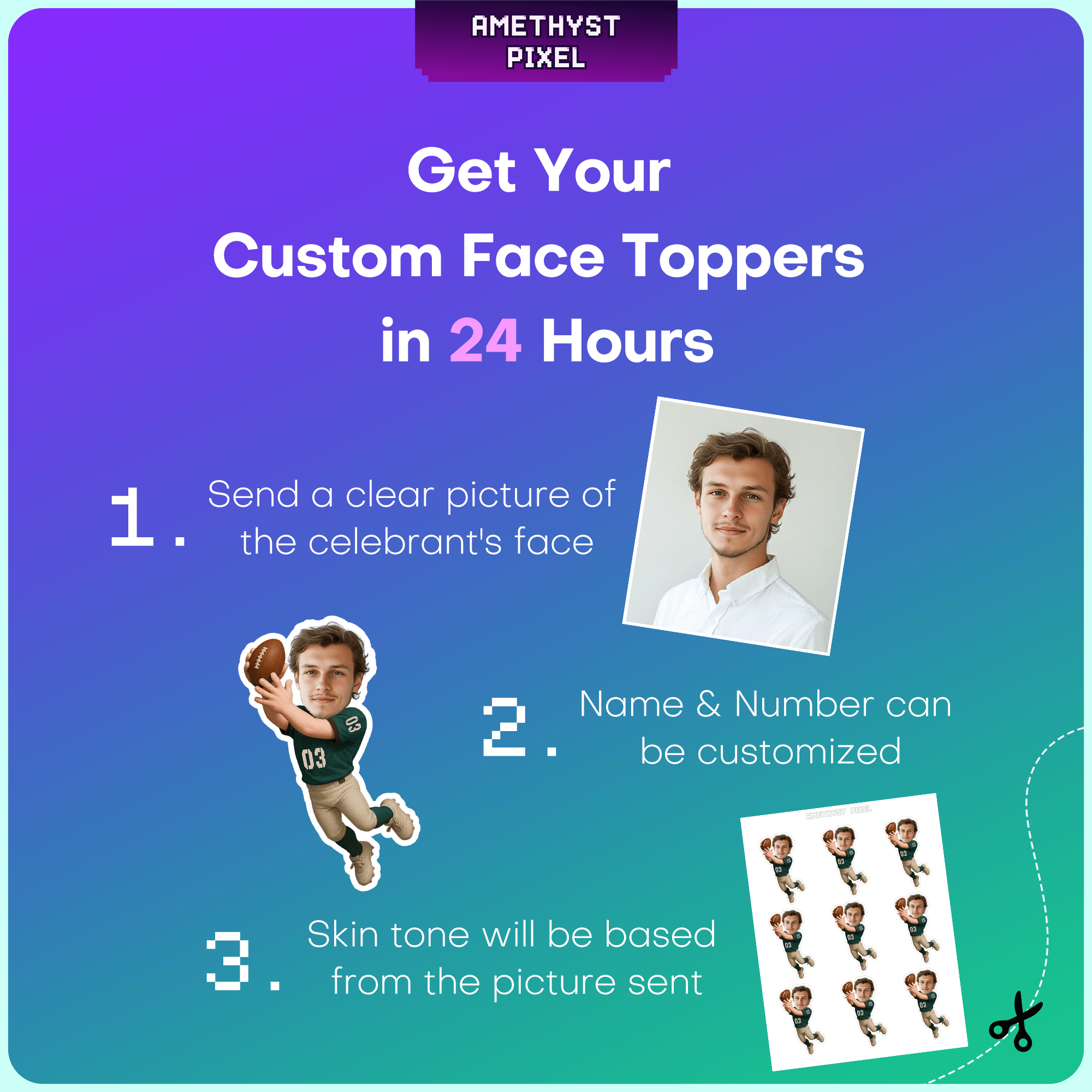 Custom Face Philadelphia Football Cupcake Toppers