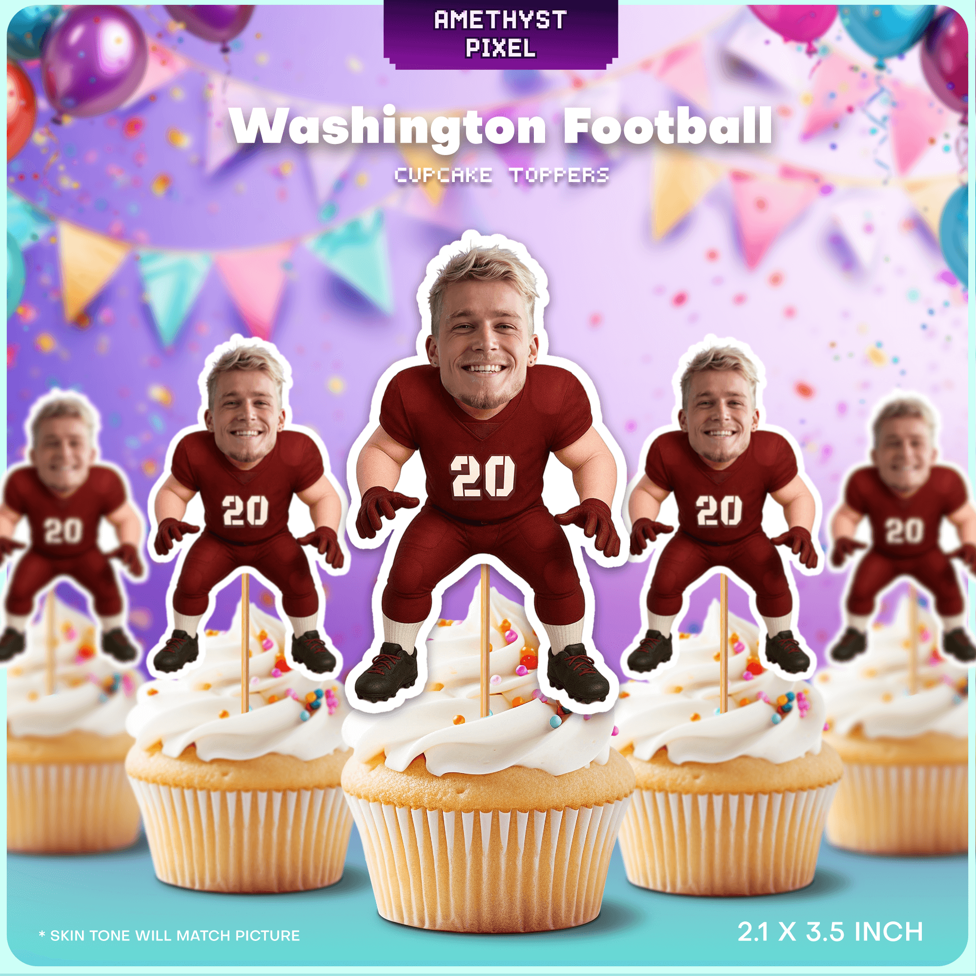 Custom Face Cupcake Toppers for Washington Football Fans
