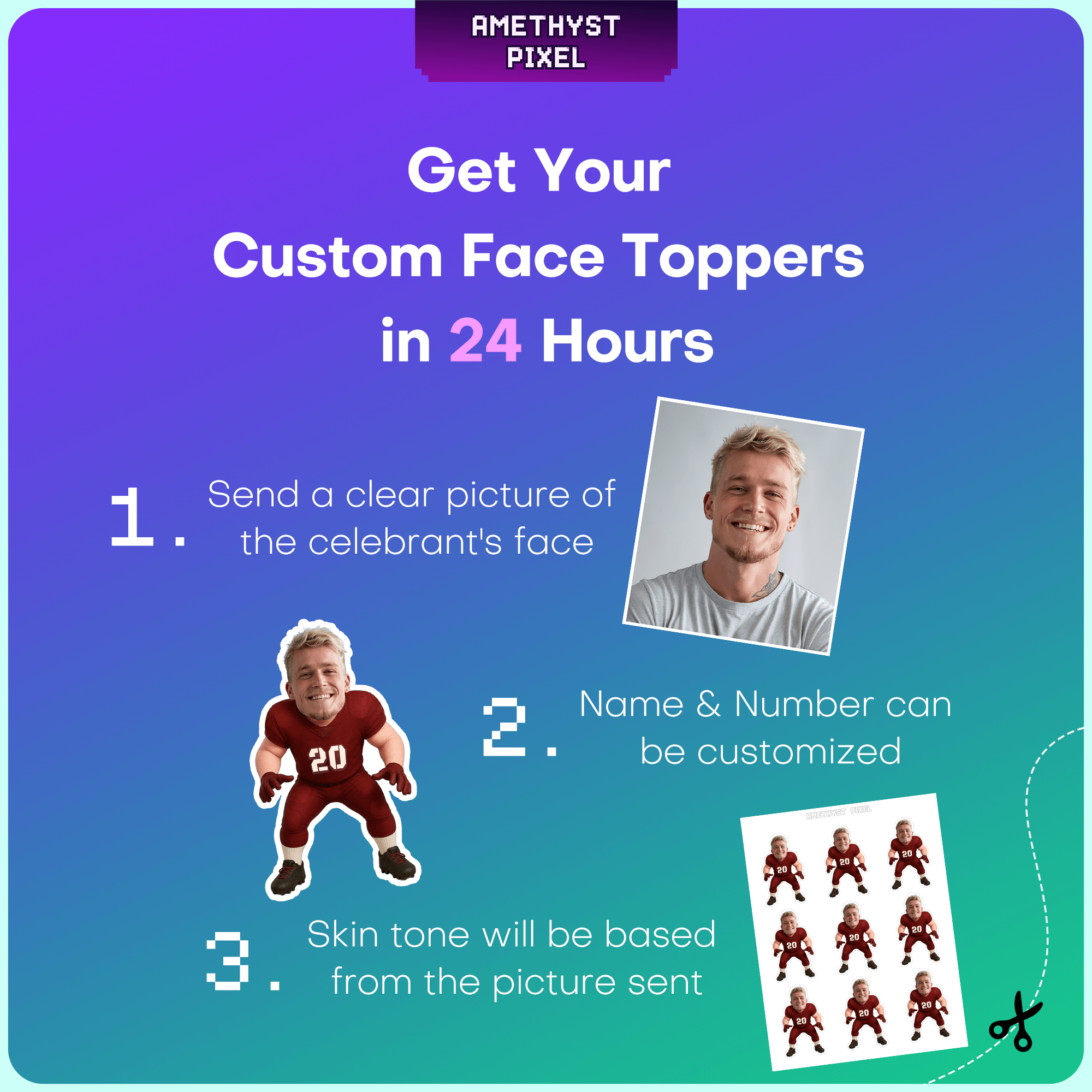 Custom Face Cupcake Toppers for Washington Football Fans