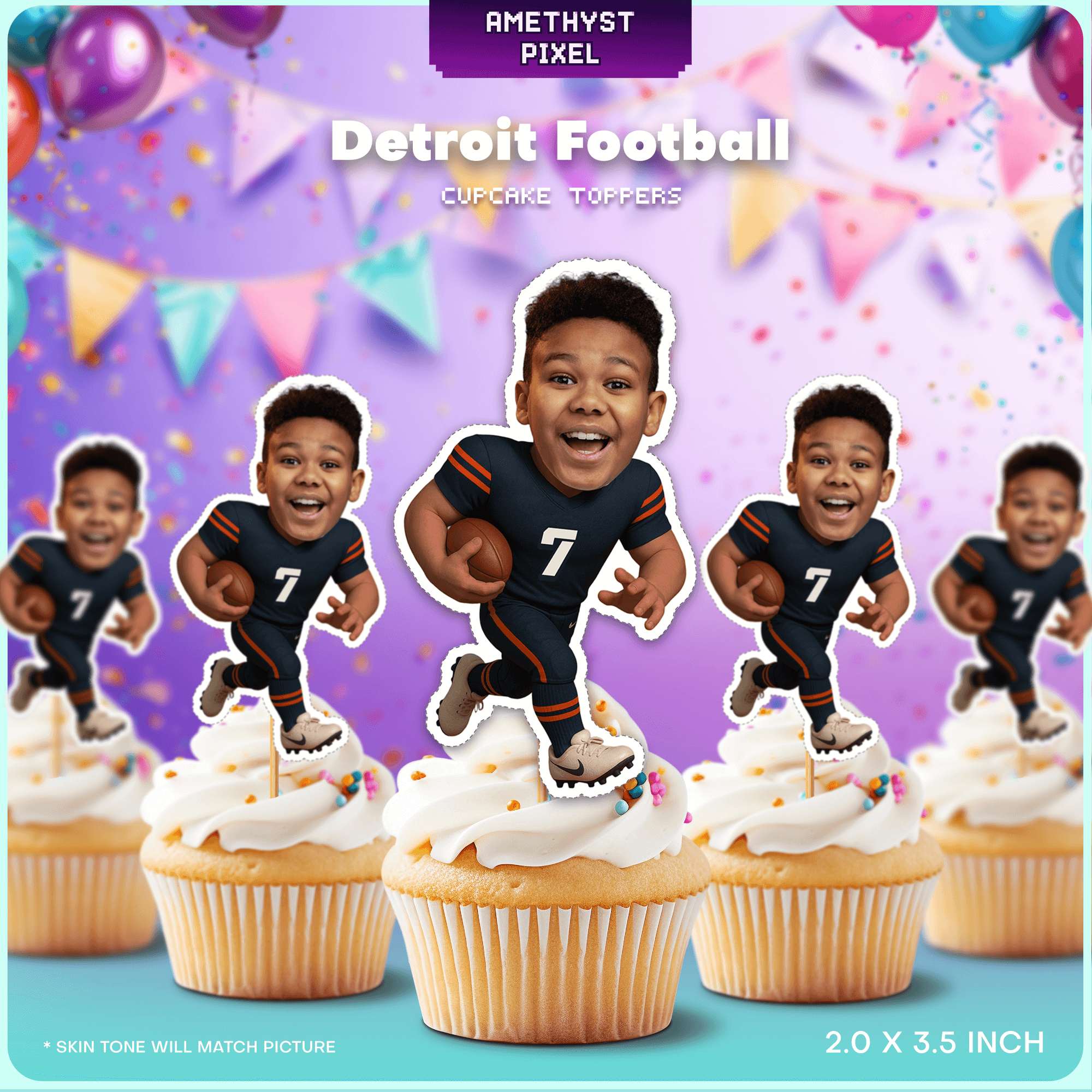 Custom Face Cupcake Toppers for Detroit Football Fans