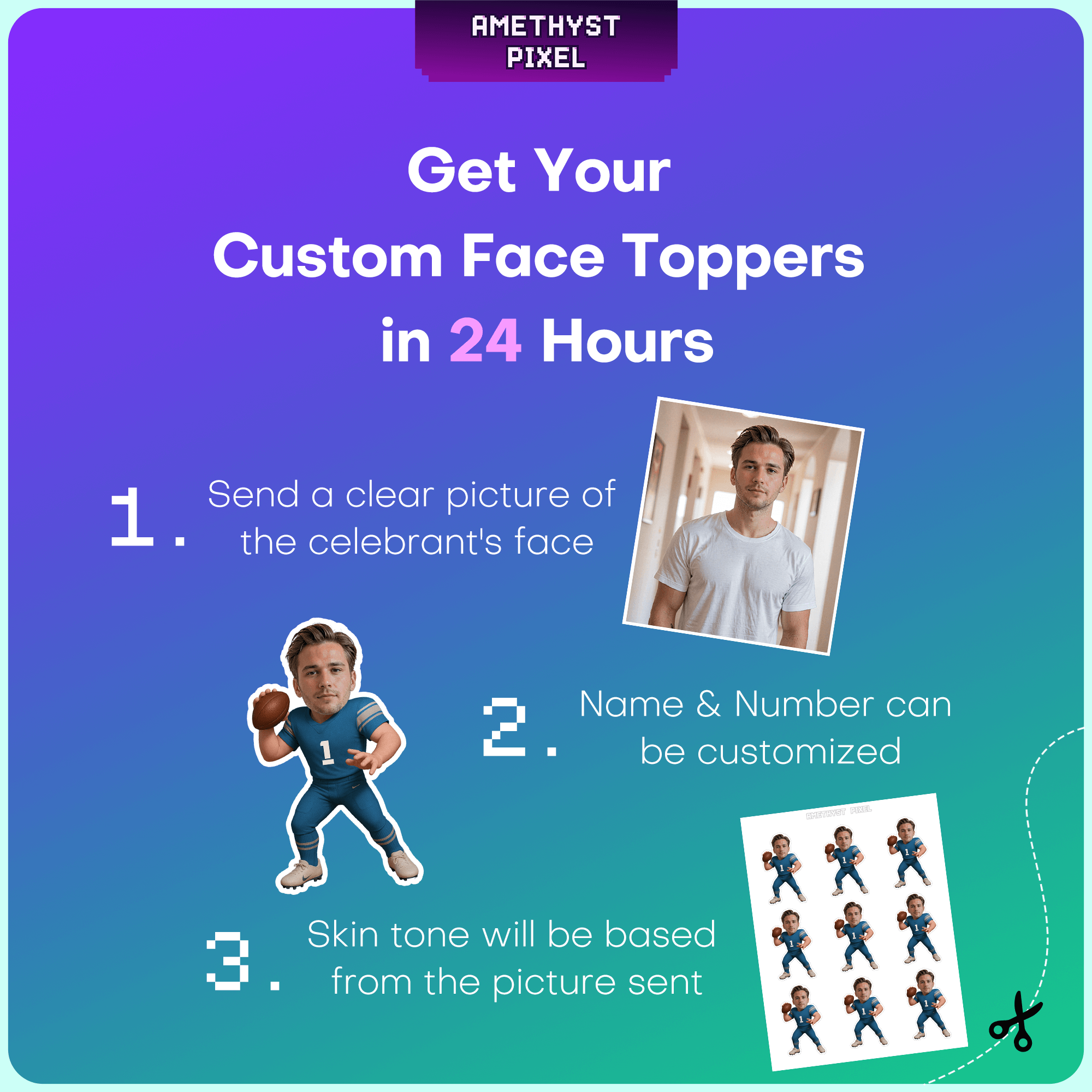 Detroit Football Cupcake Toppers: Custom Faces - Party Decorations