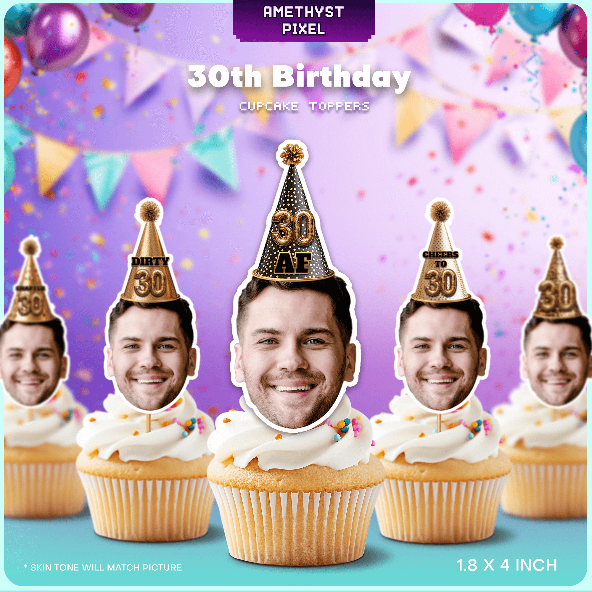 30th Birthday Custom Face Cupcake Topper