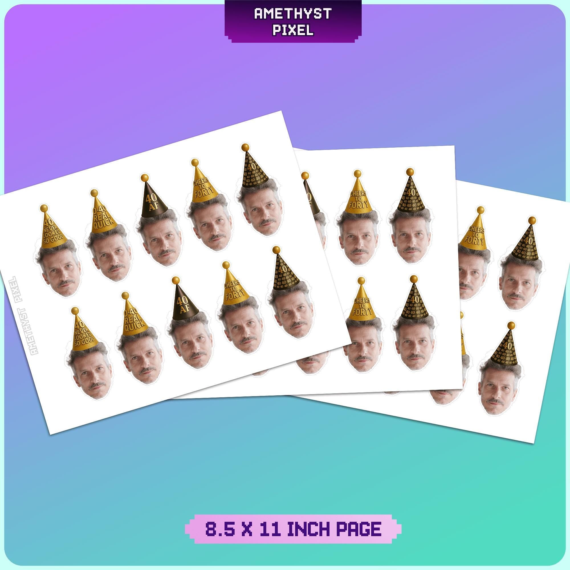 a collection of identical party hats with faces on them, arranged in a pattern. The hats are arranged in a way that they cover a full page, with each hat placed at the same height and distance from the others. The hats are spread out across the page, creating a visually interesting and playful display.